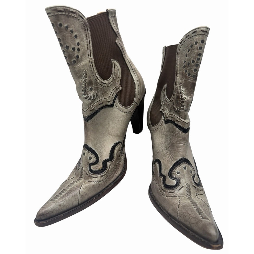 Charlie 1 Horse by Lucchese Women 8.5B Gray Leather Ankle Boots Pointed Toe